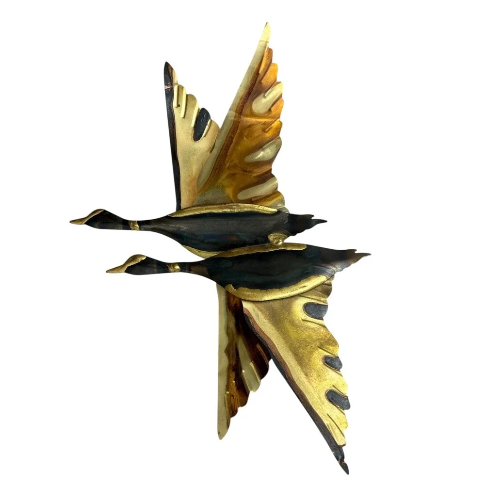 Vintage Brutalist Metal Geese Wall Art Mid Century Brass‎ Copper Flying Birds
